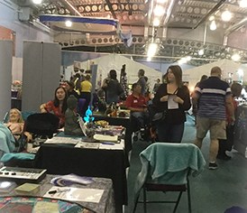 Exhibitors and visitors inside Pudsey Civic Hall